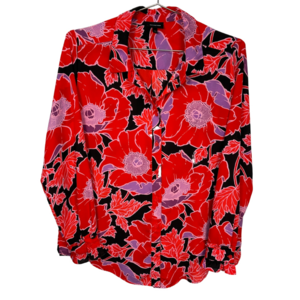 Who What Wear Red‎ Poppies Button Up Blouse Large